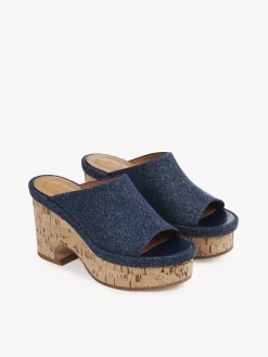 Denim-Chloé Mules Compensees Oli Denim