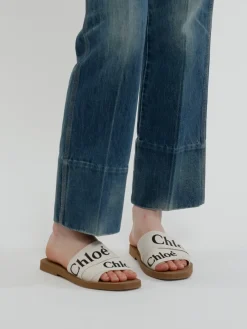 Tenues De Plage-Chloé Mules Plates Woody Blanc