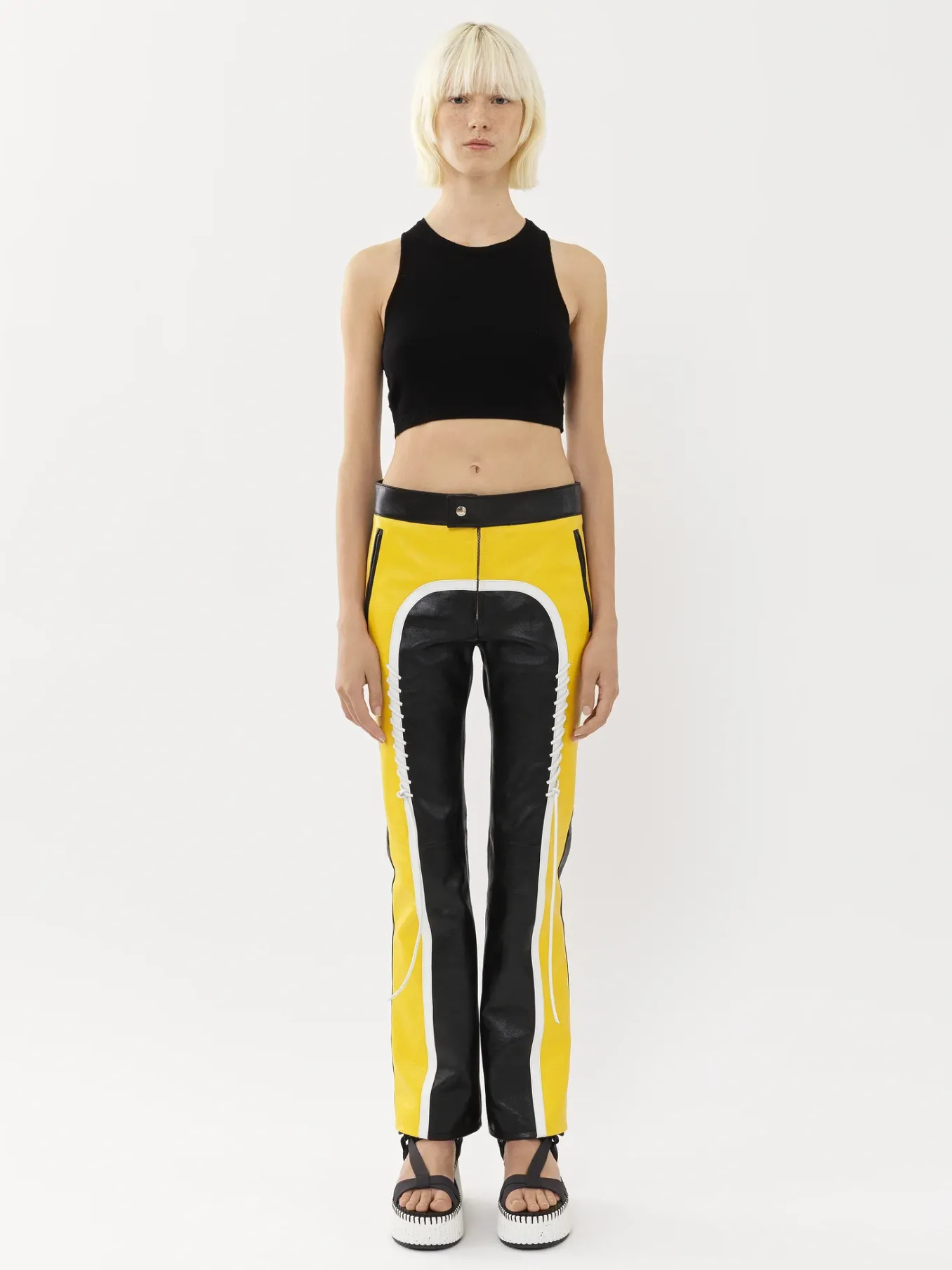 Pantalons Et Shorts-Chloé Pantalon Biker Court A Lacets Black - Yellow 1