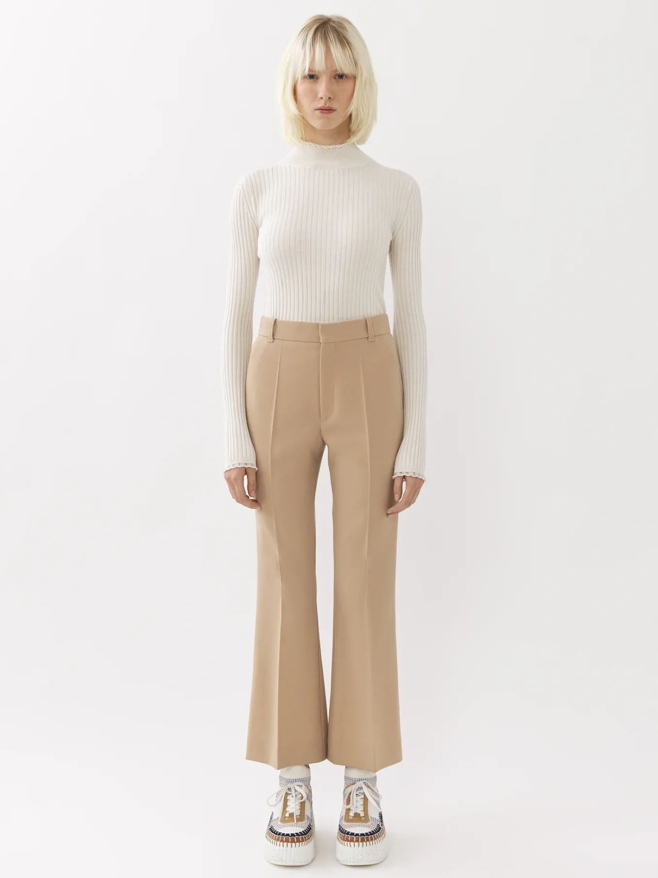 Pantalons Et Shorts-Chloé Pantalon Bootcut Court Soft Tan