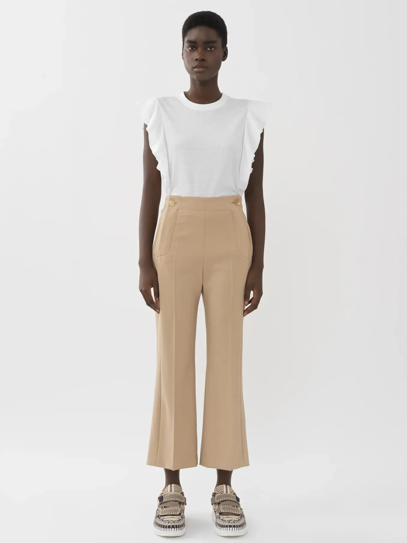Pantalons Et Shorts-Chloé Pantalon Court A Pont Soft Tan