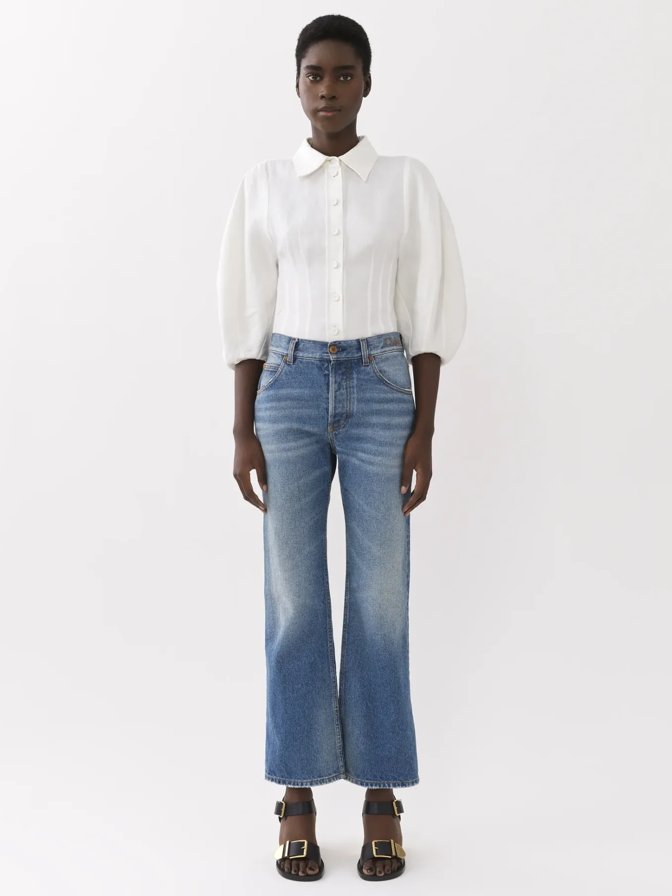 Pantalons Et Shorts-Chloé Pantalon Court Bootcut « Fuego » Foggy Blue