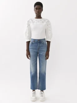 Pantalons Et Shorts-Chloé Pantalon Court Droit « Masaya » Foggy Blue