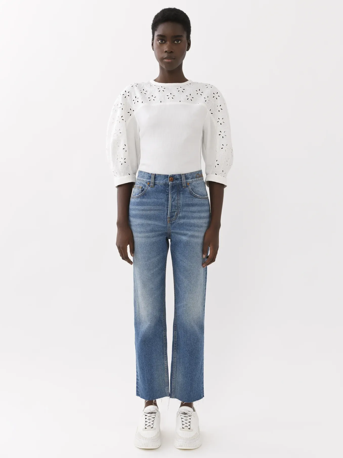 Pantalons Et Shorts-Chloé Pantalon Court Droit « Masaya » Foggy Blue