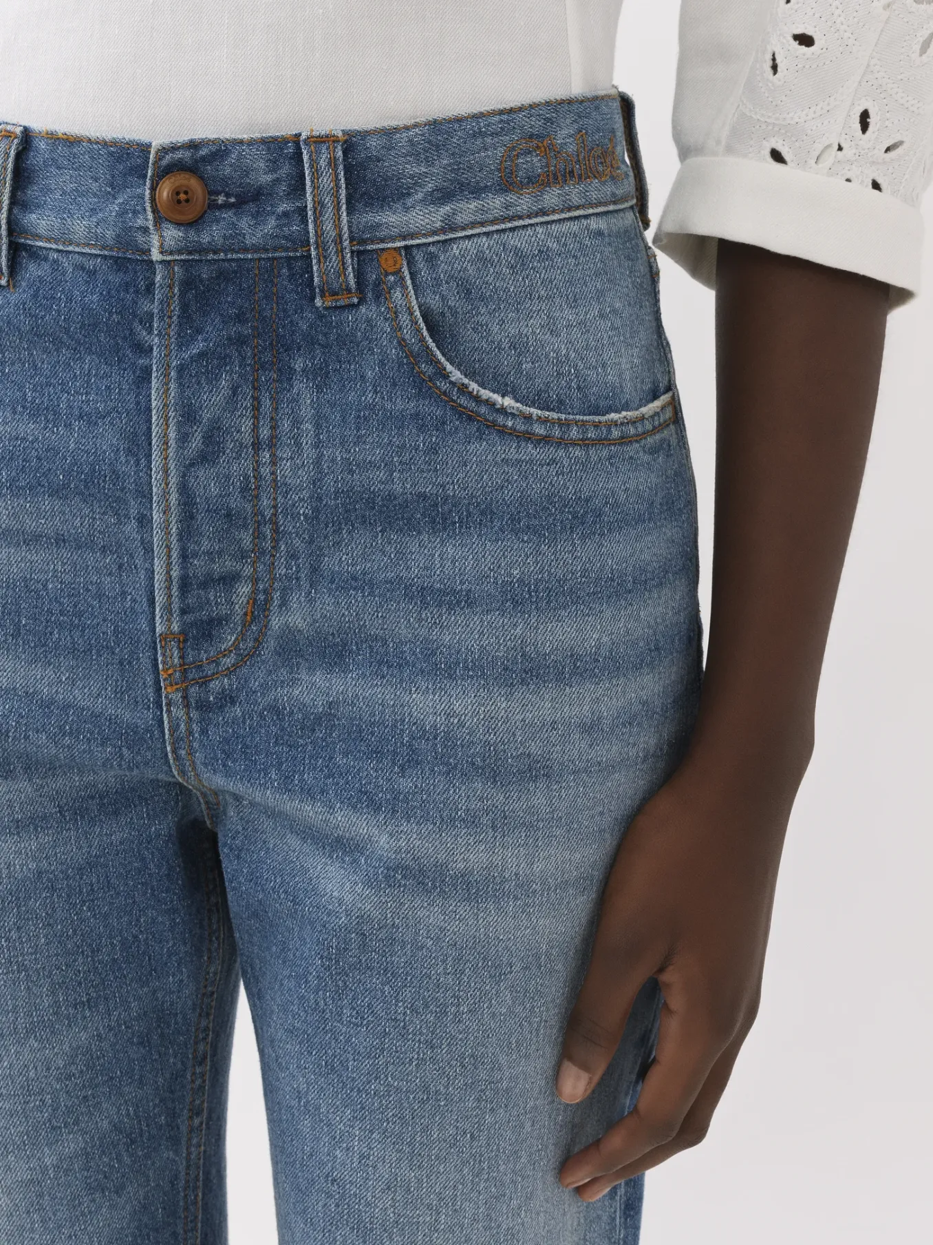 Pantalons Et Shorts-Chloé Pantalon Court Droit « Masaya » Foggy Blue