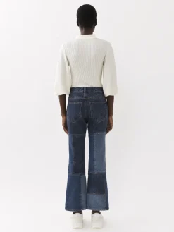 Pantalons Et Shorts-Chloé Pantalon Court Evase Multicolor Blue 1