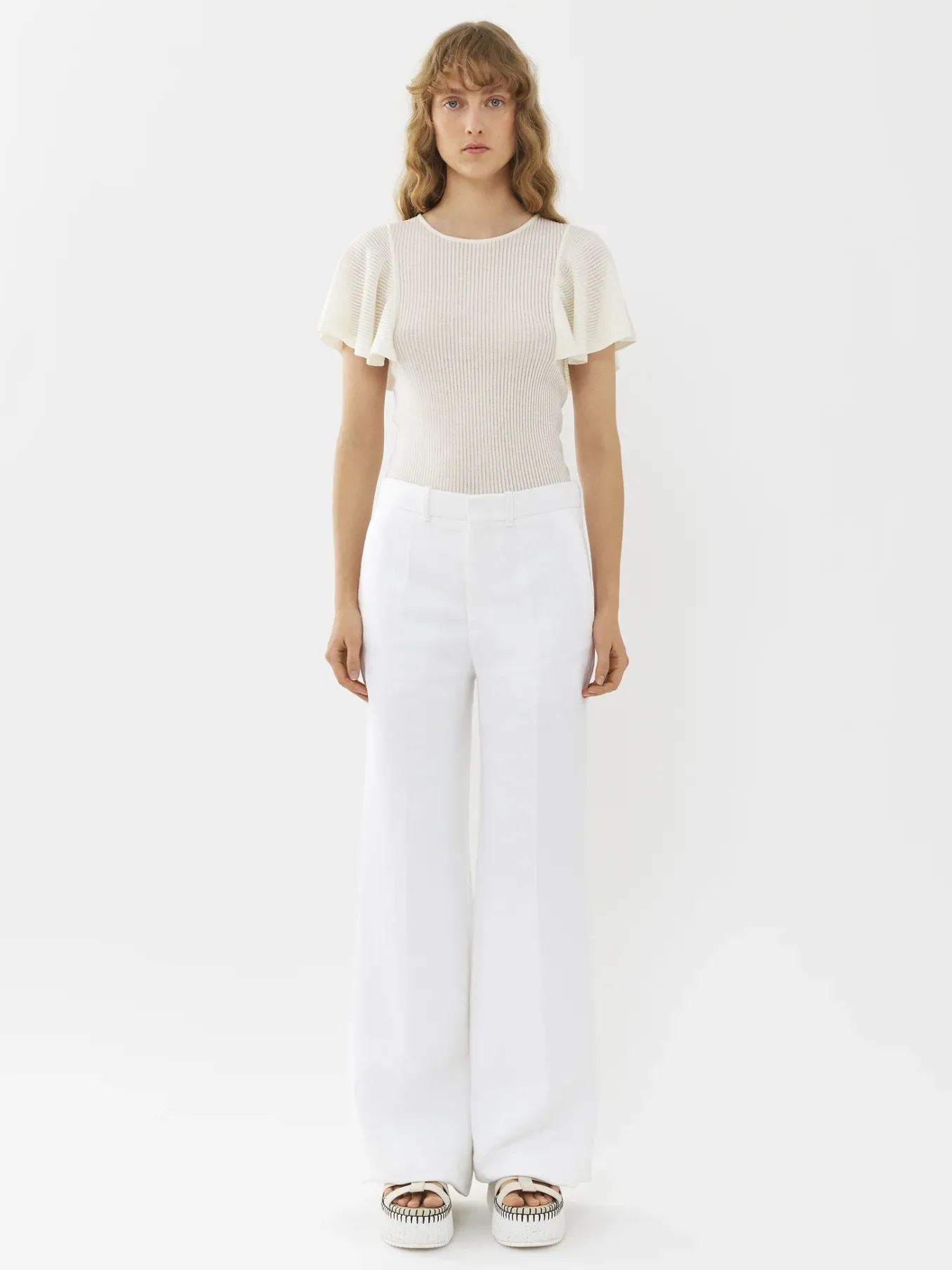 Pantalons Et Shorts-Chloé Pantalon De Costume Evase Blanc