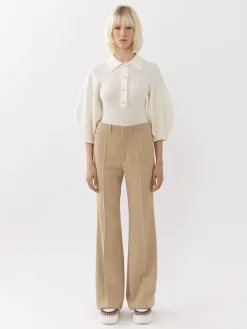 Pantalons Et Shorts-Chloé Pantalon Evase Pearl Beige