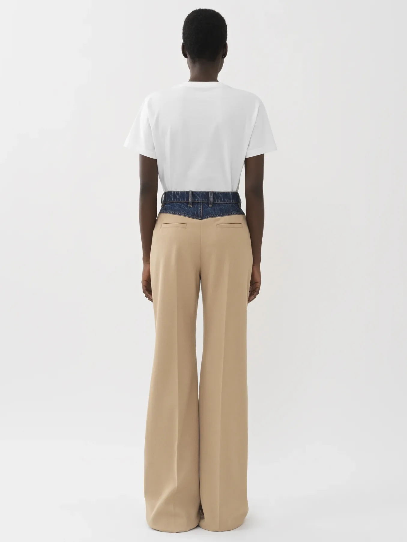 Pantalons Et Shorts-Chloé Pantalon Evase Bi-Matiere Pearl Beige