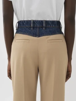 Pantalons Et Shorts-Chloé Pantalon Evase Bi-Matiere Pearl Beige