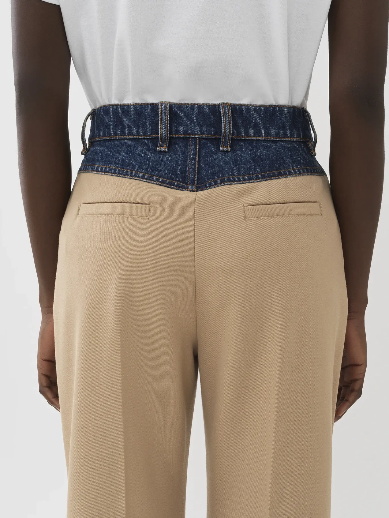 Pantalons Et Shorts-Chloé Pantalon Evase Bi-Matiere Pearl Beige