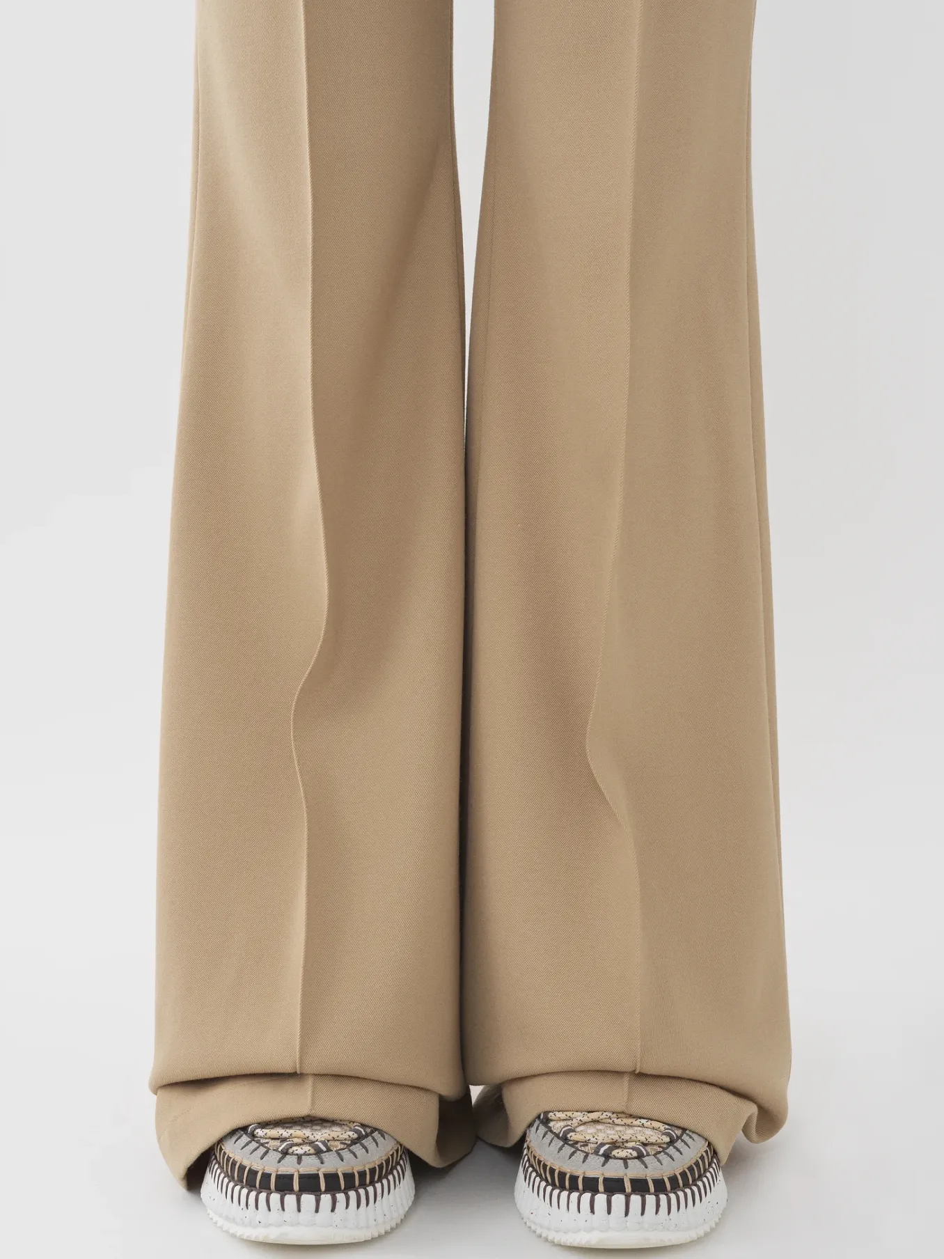 Pantalons Et Shorts-Chloé Pantalon Evase Bi-Matiere Pearl Beige