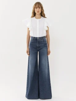 Pantalons Et Shorts-Chloé Pantalon Large Faded Denim