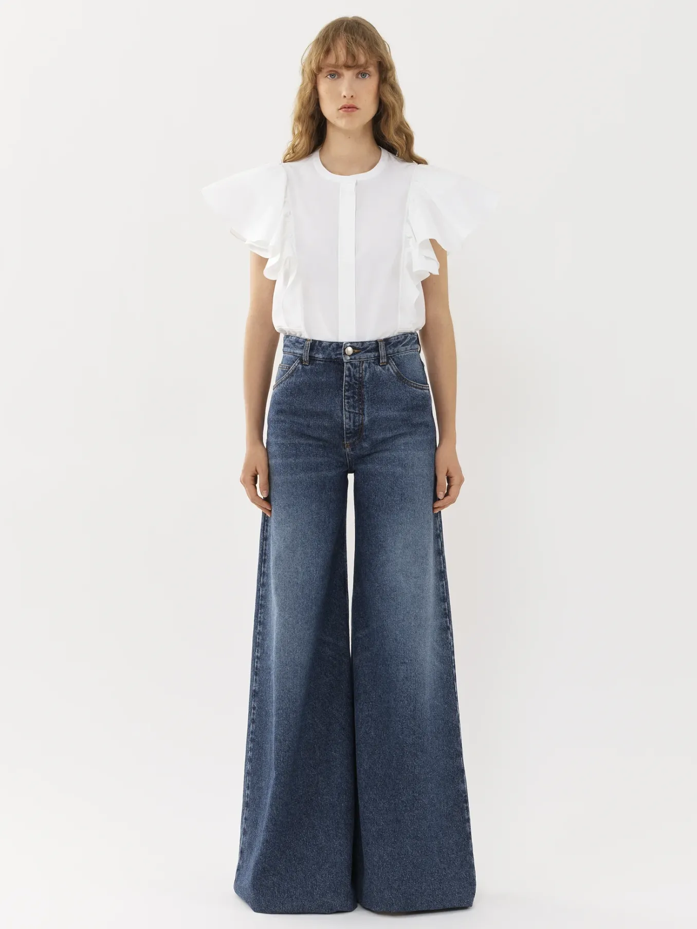 Pantalons Et Shorts-Chloé Pantalon Large Faded Denim