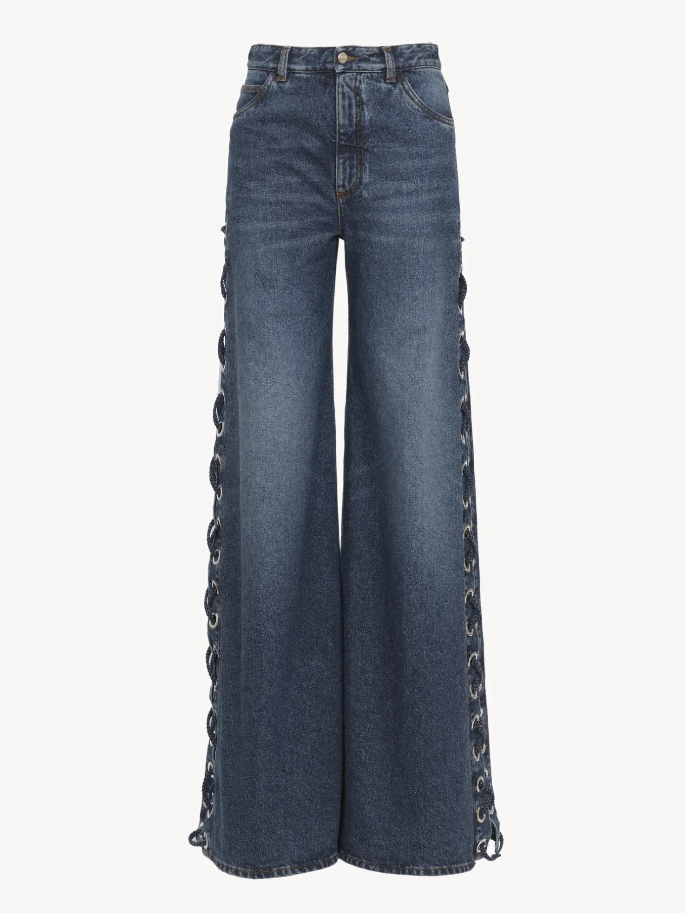 Pantalons Et Shorts-Chloé Pantalon Large A Lacets Faded Denim