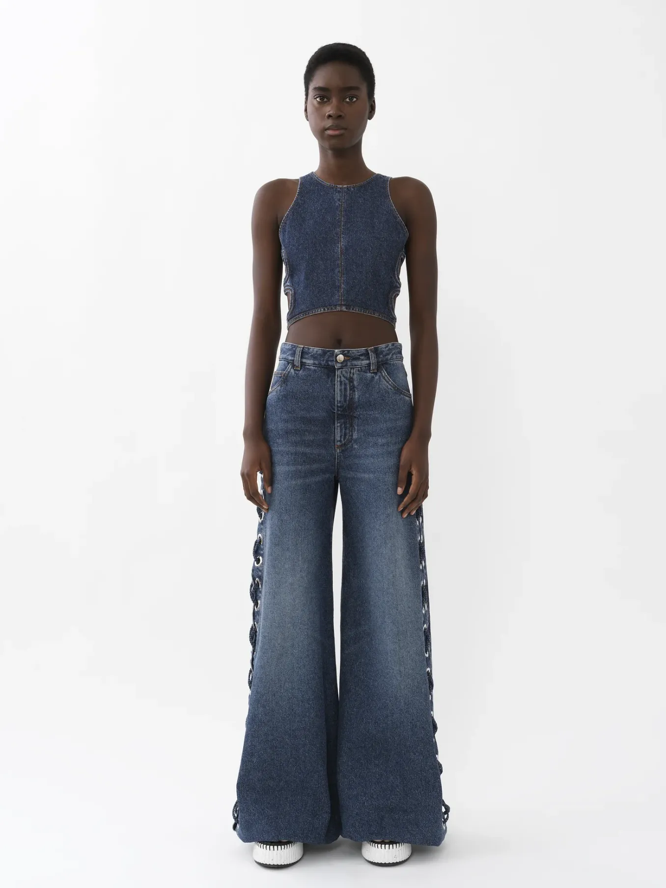 Pantalons Et Shorts-Chloé Pantalon Large A Lacets Faded Denim