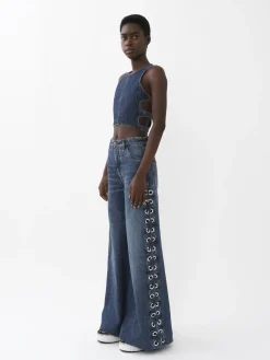 Pantalons Et Shorts-Chloé Pantalon Large A Lacets Faded Denim