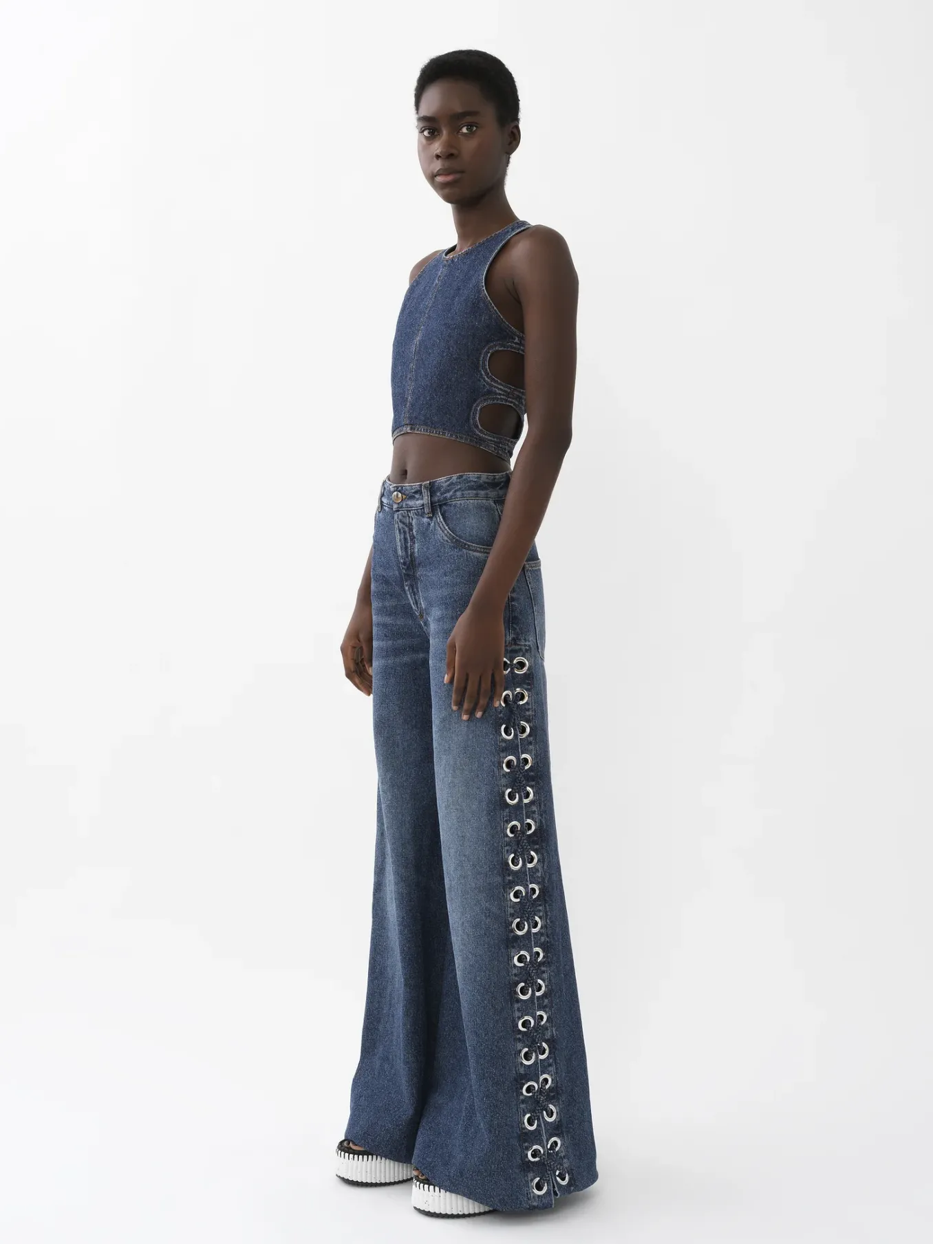 Pantalons Et Shorts-Chloé Pantalon Large A Lacets Faded Denim