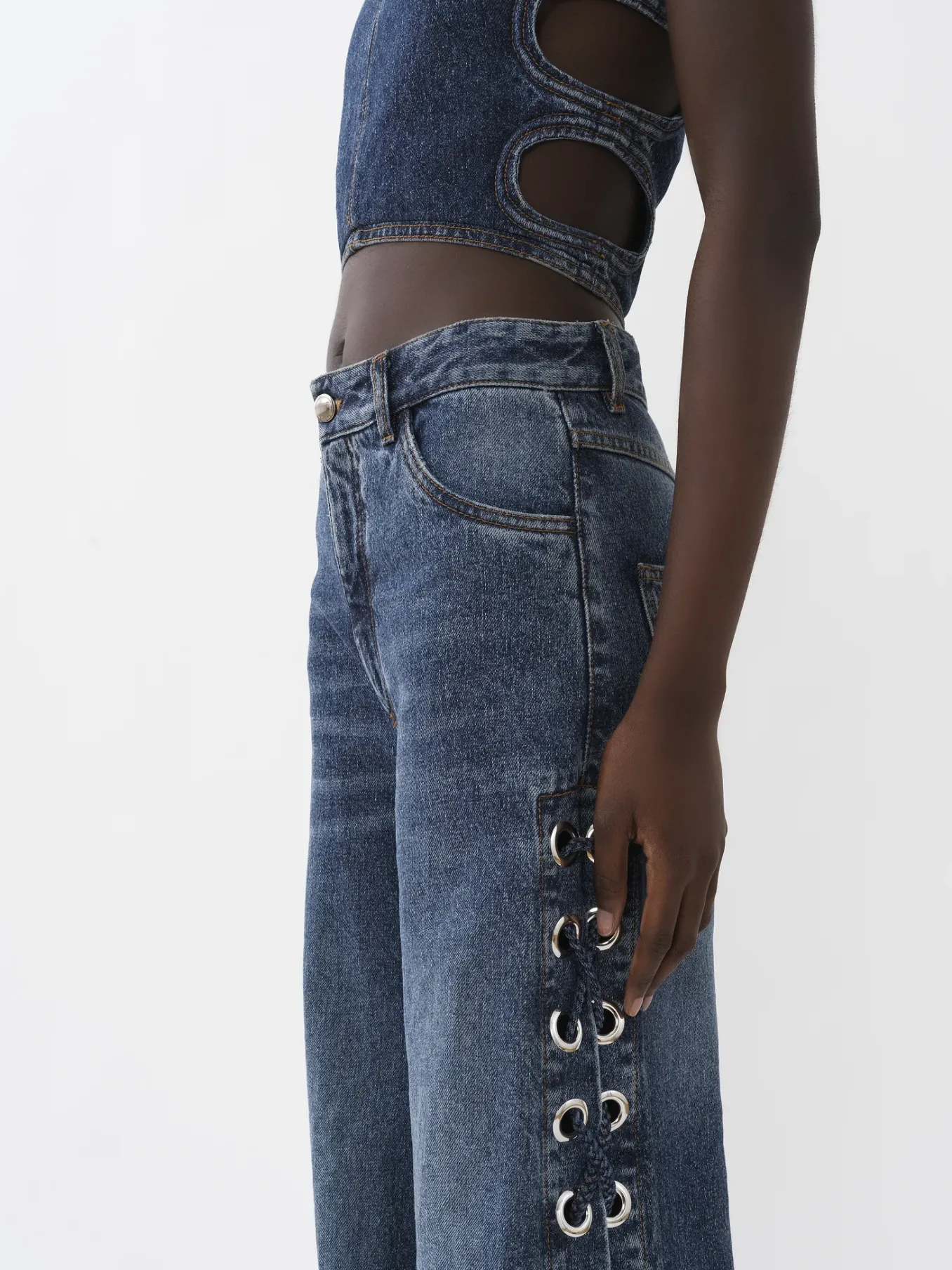 Pantalons Et Shorts-Chloé Pantalon Large A Lacets Faded Denim
