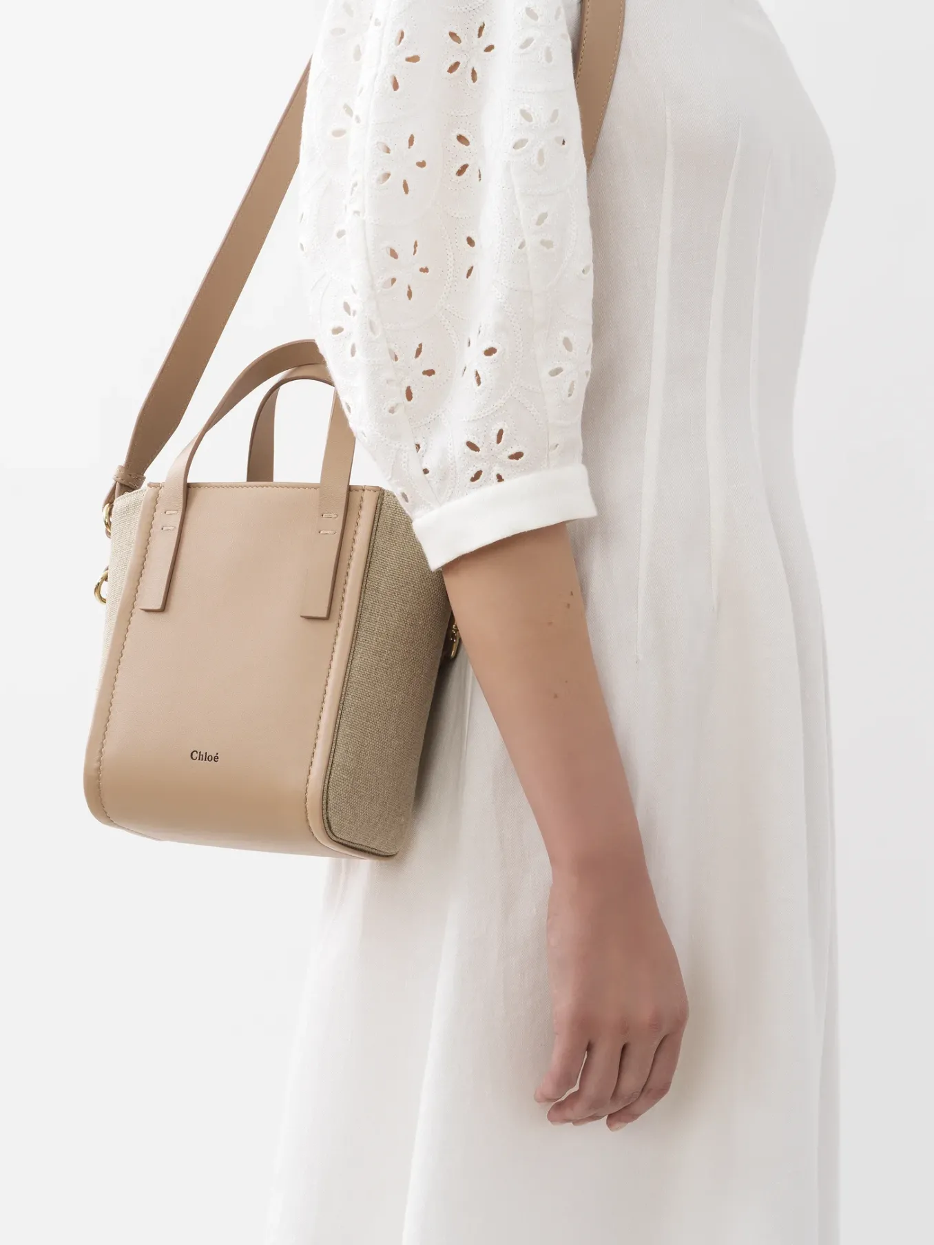Sacs Porté Épaule-Chloé Petit Sac Cabas Chloe Sense Powder Beige