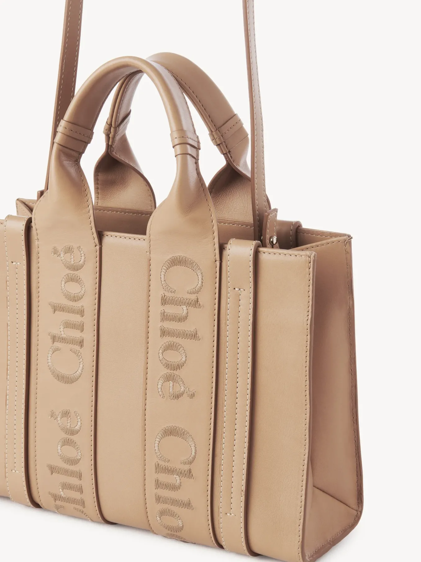 Sacs Cabas-Chloé Petit Sac Cabas Woody A Bandoulière Light Tan