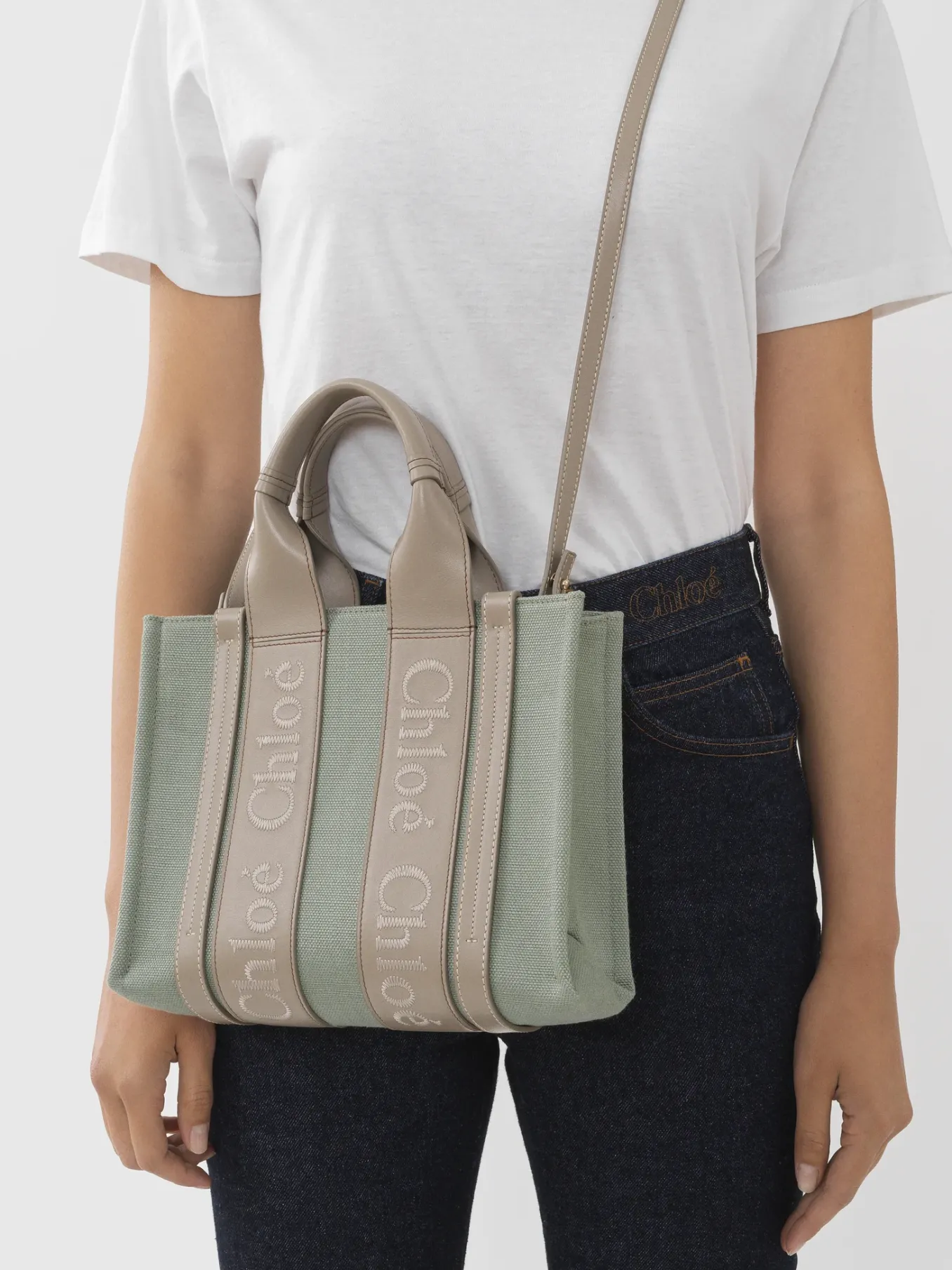 Sacs Cabas-Chloé Petit Sac Cabas Woody A Bandoulière Faded Green