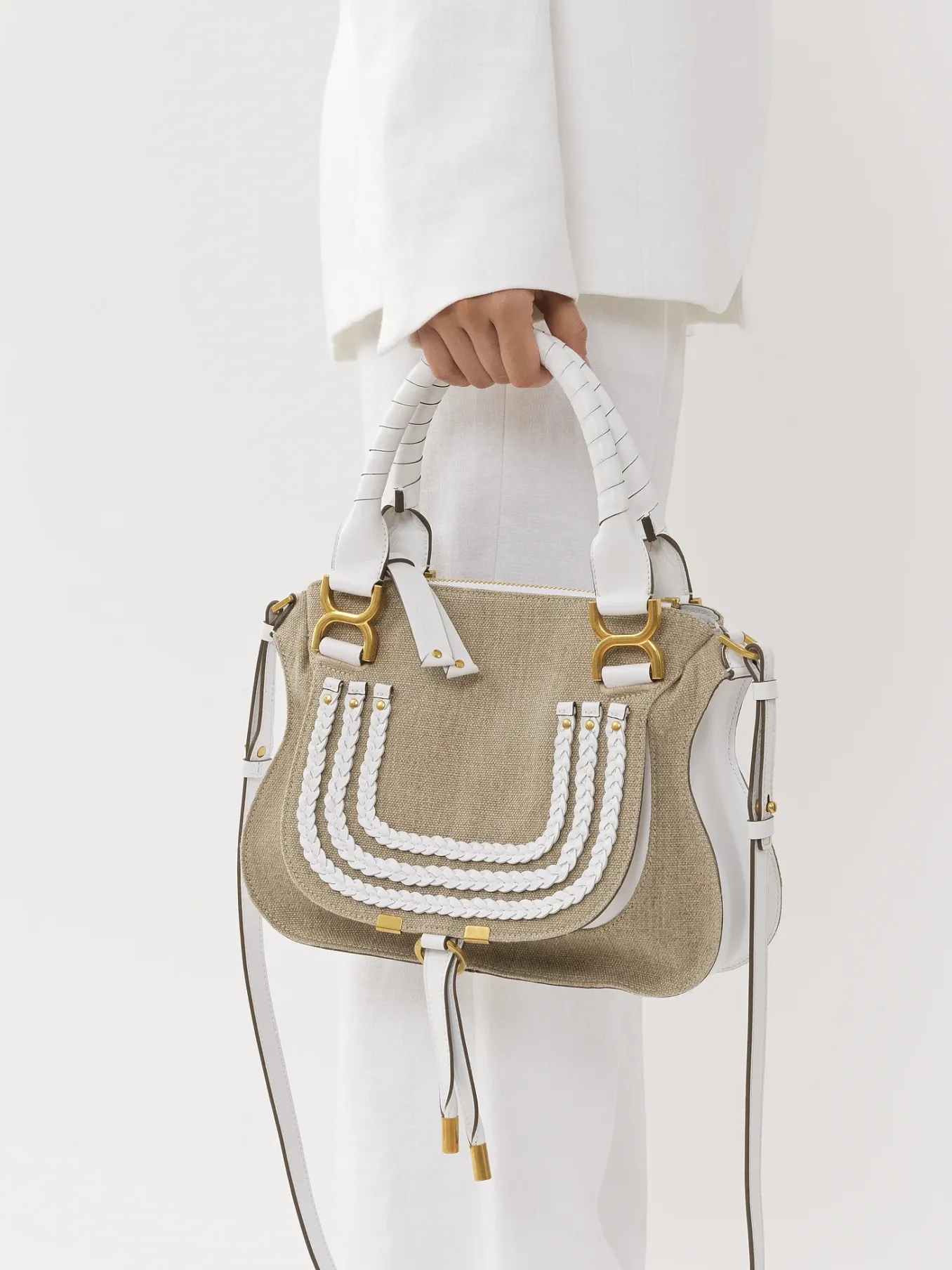 Sacs À Bandoulière-Chloé Petit Sac Double Porte Marcie Blanc