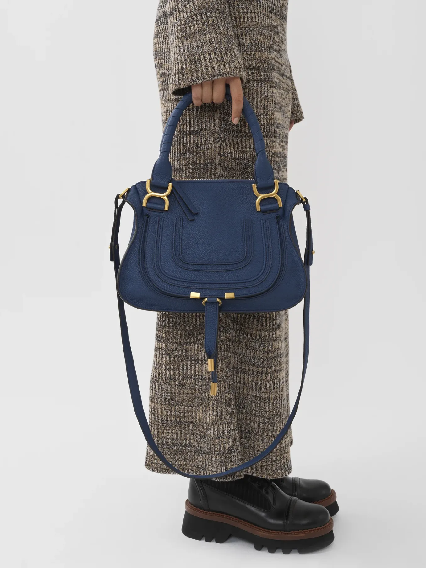 Sacs À Bandoulière-Chloé Petit Sac Double Porte Marcie Deep Denim