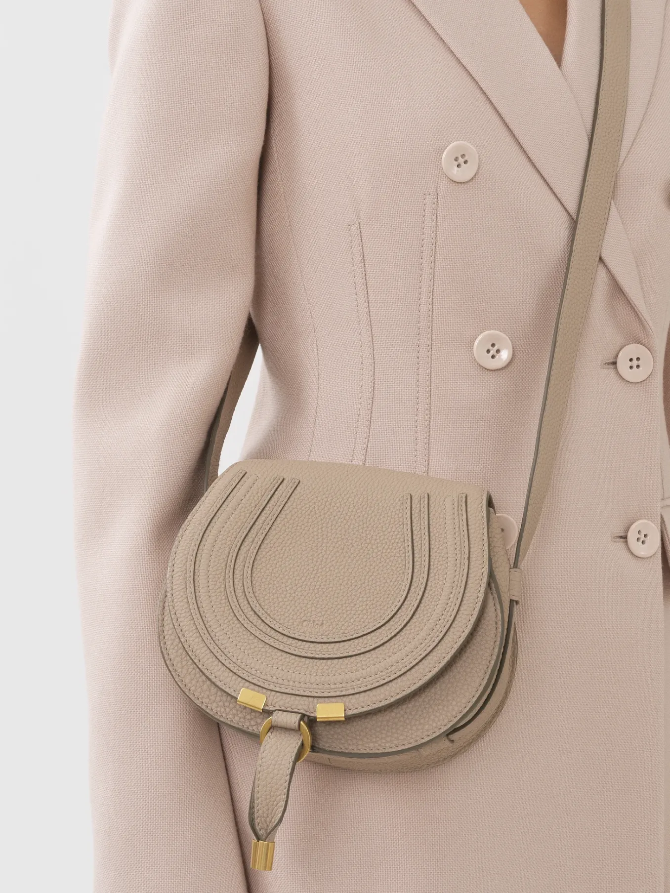 Sacs À Bandoulière-Chloé Petit Sac Porte Épaule Marcie Nomad Beige
