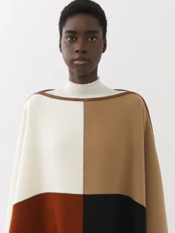 Manteaux-Chloé Poncho Long Color Block Multicolor 3