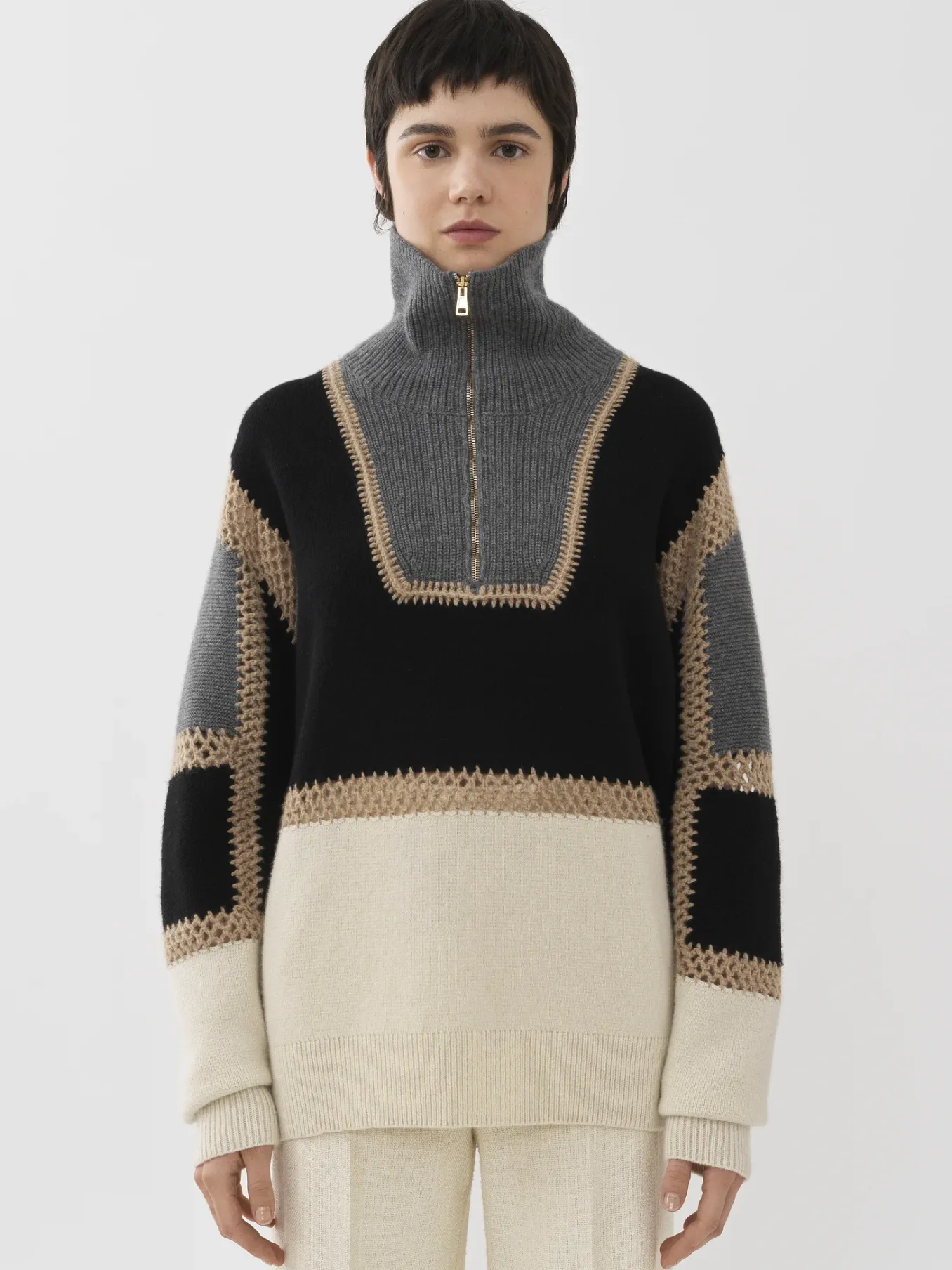 Maille-Chloé Pull Camionneur Oversize Multicolor Black 1