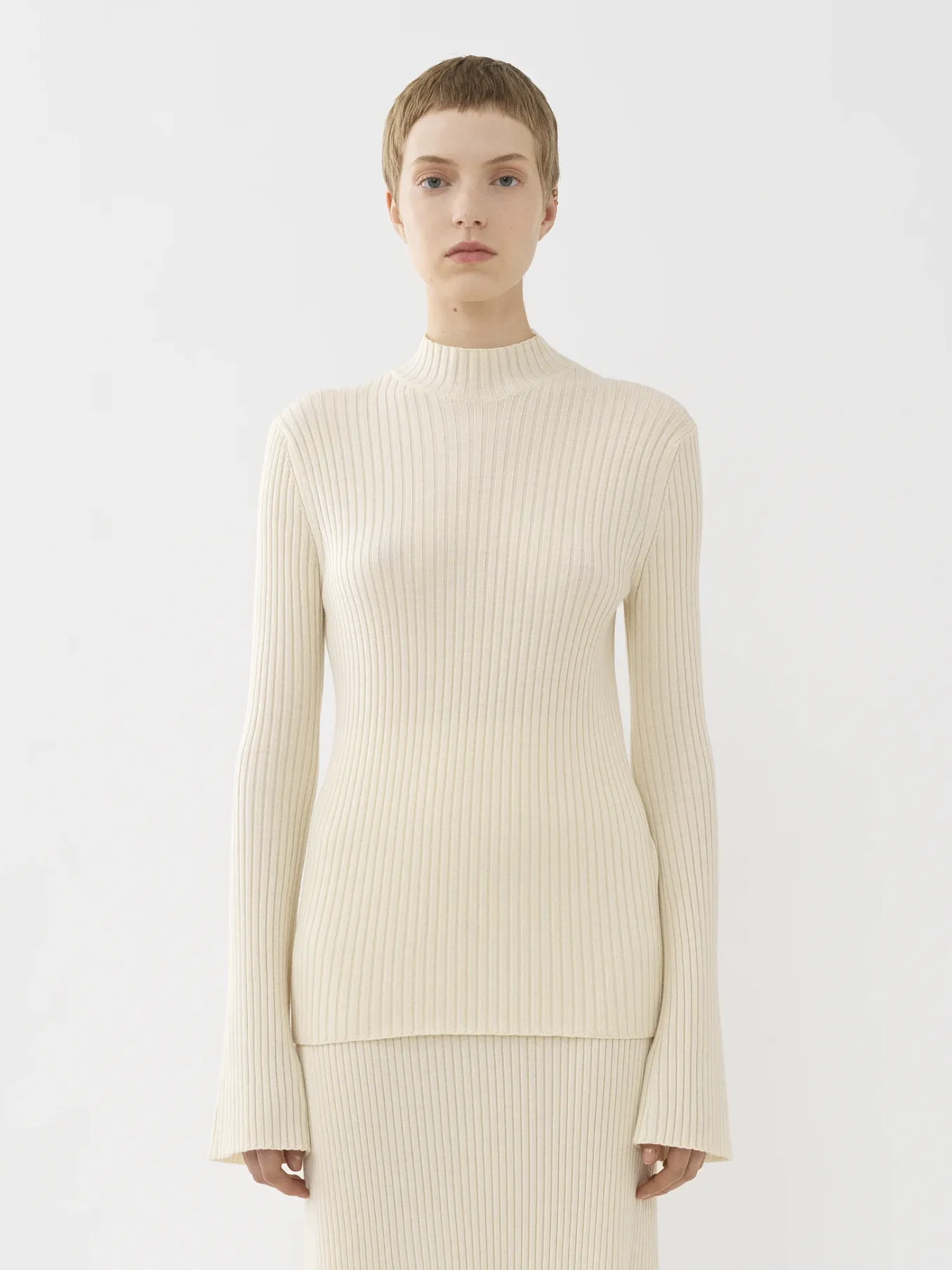 Maille-Chloé Pull Col Montant Lovely White