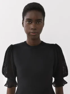 Maille-Chloé Pull Col Rond Court A Basque Noir