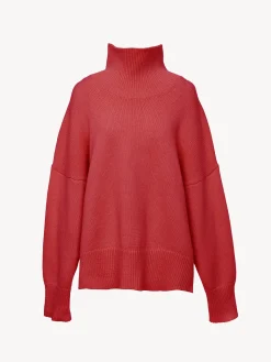 Maille-Chloé Pull Col Roule Ample Pink Fizz