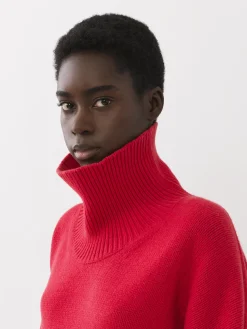 Maille-Chloé Pull Col Roule Ample Pink Fizz
