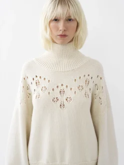Maille-Chloé Pull Col Roule Ample Iconic Milk