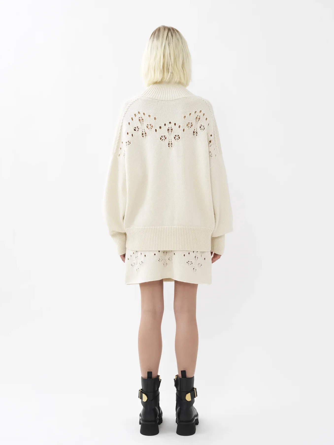 Maille-Chloé Pull Col Roule Ample Iconic Milk