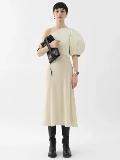 Robes-Chloé Robe Asymetrique Bi-Matiere Eden White