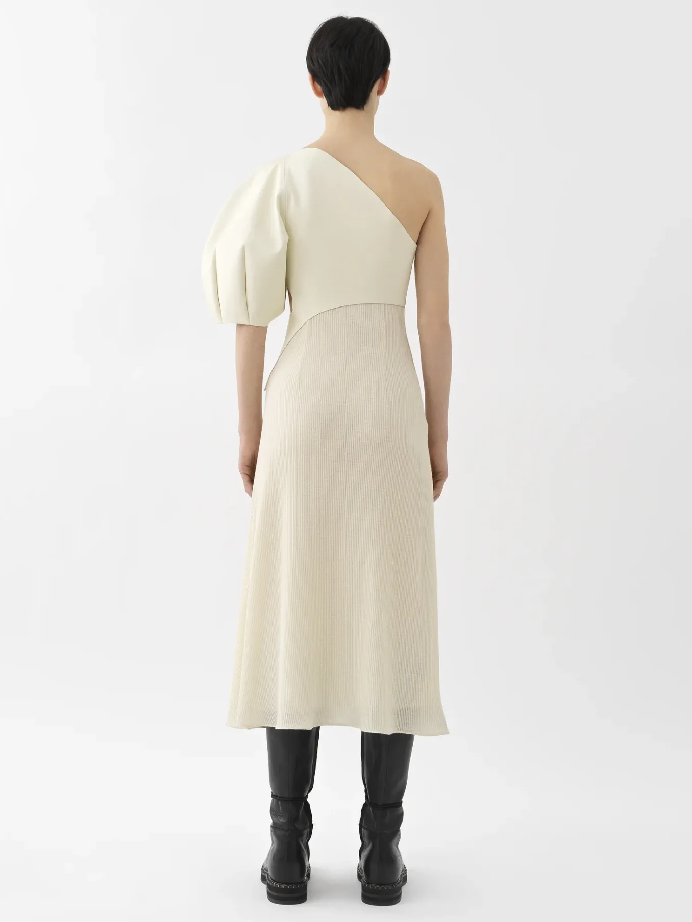 Robes-Chloé Robe Asymetrique Bi-Matiere Eden White
