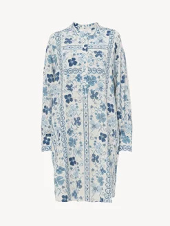 Vêtements-Chloé Robe Chemise Col Mao Multicolor Blue 1