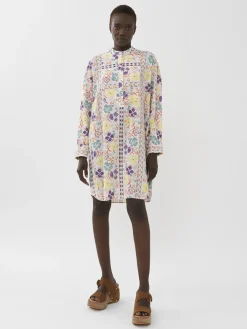 Vêtements-Chloé Robe Chemise Col Mao Multicolor White 1