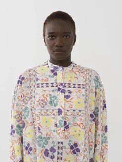 Vêtements-Chloé Robe Chemise Col Mao Multicolor White 1