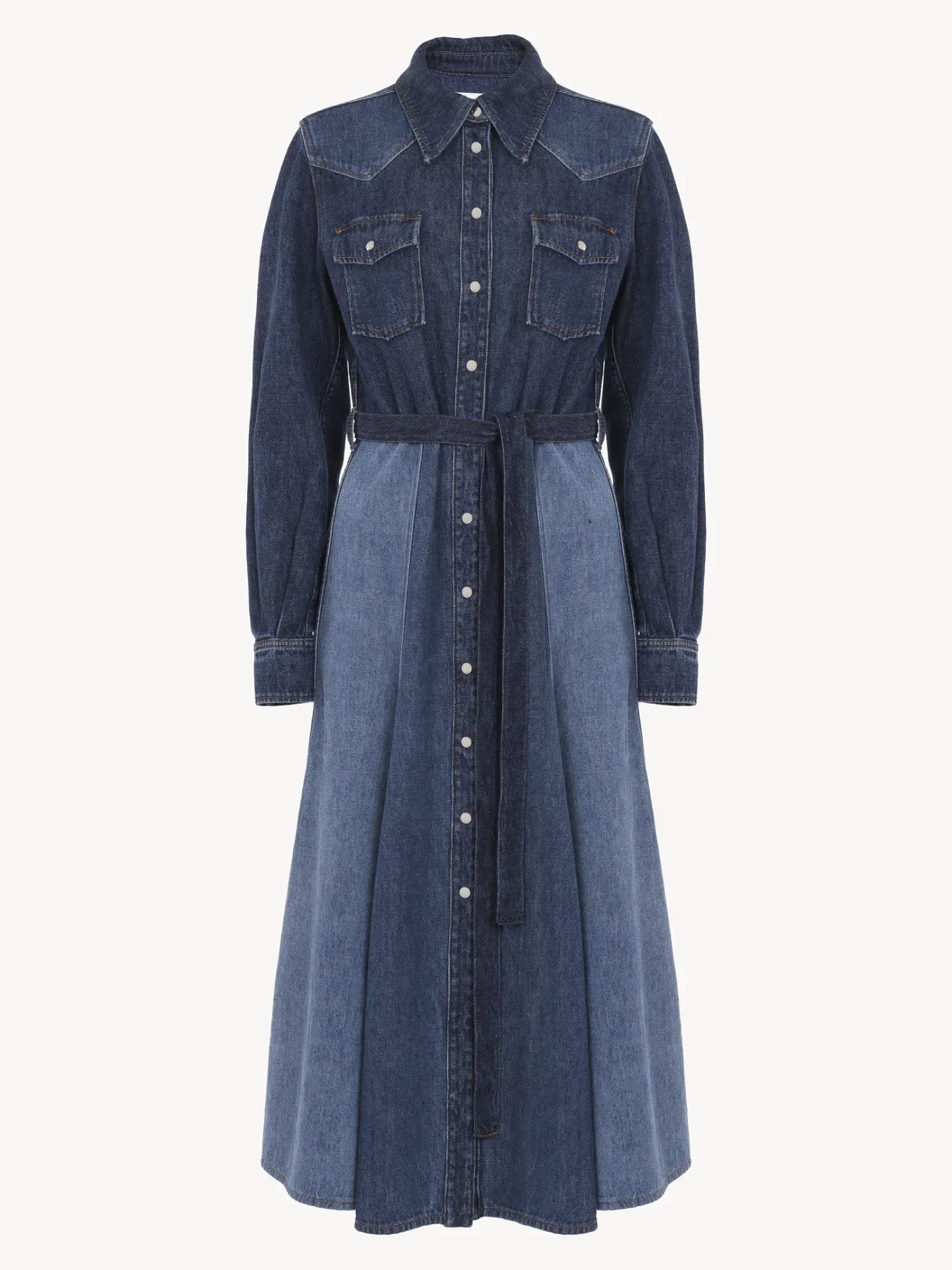 Robes-Chloé Robe Chemise Midi Ceinturee Multicolor Blue 1