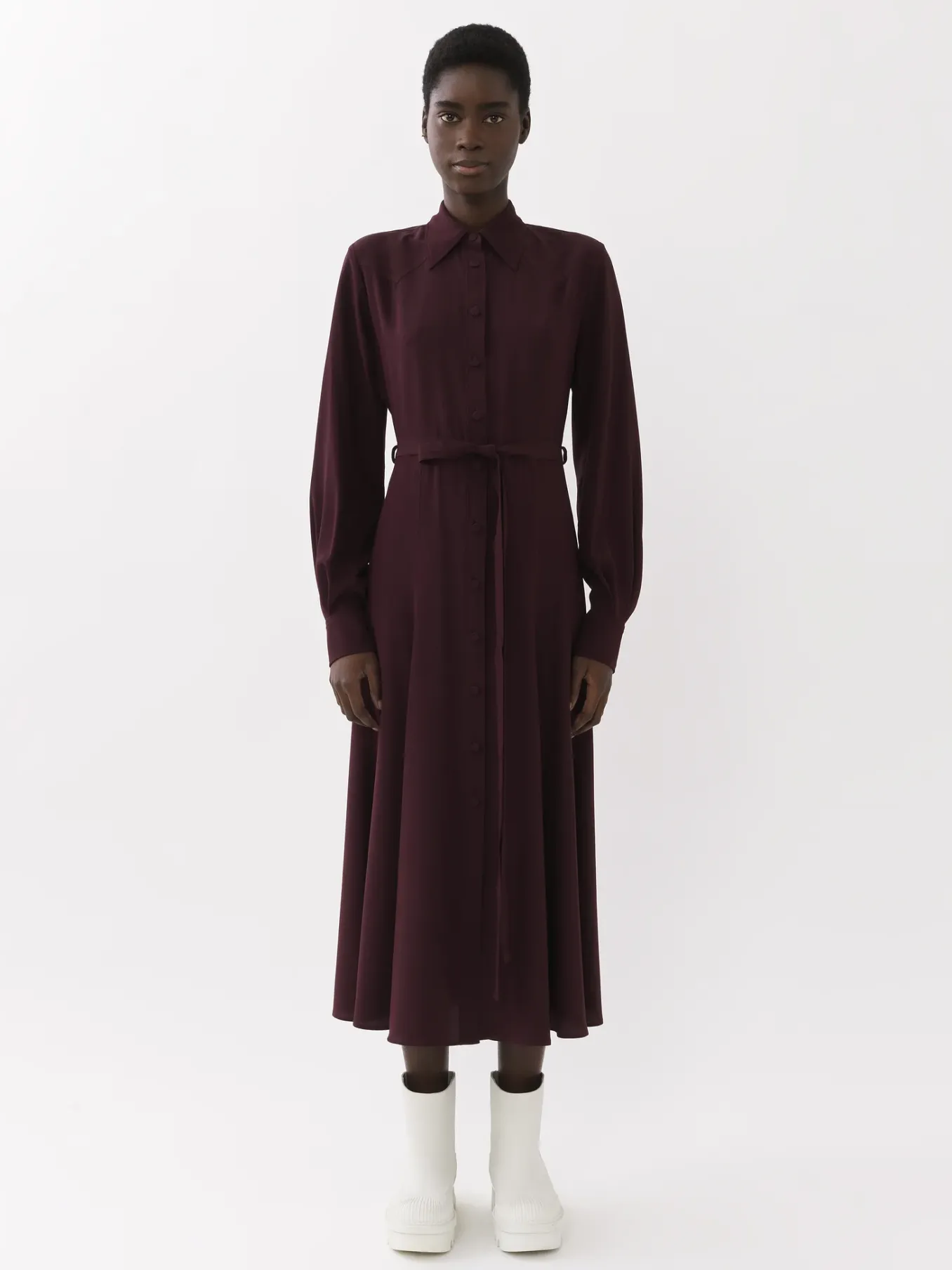 Robes-Chloé Robe Chemise Midi Ceinturee Obscure Purple