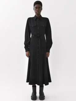 Robes-Chloé Robe Chemise Midi Ceinturee Noir