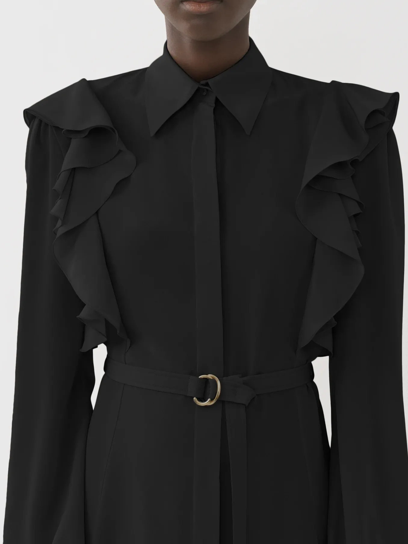 Robes-Chloé Robe Chemise Volantee Noir