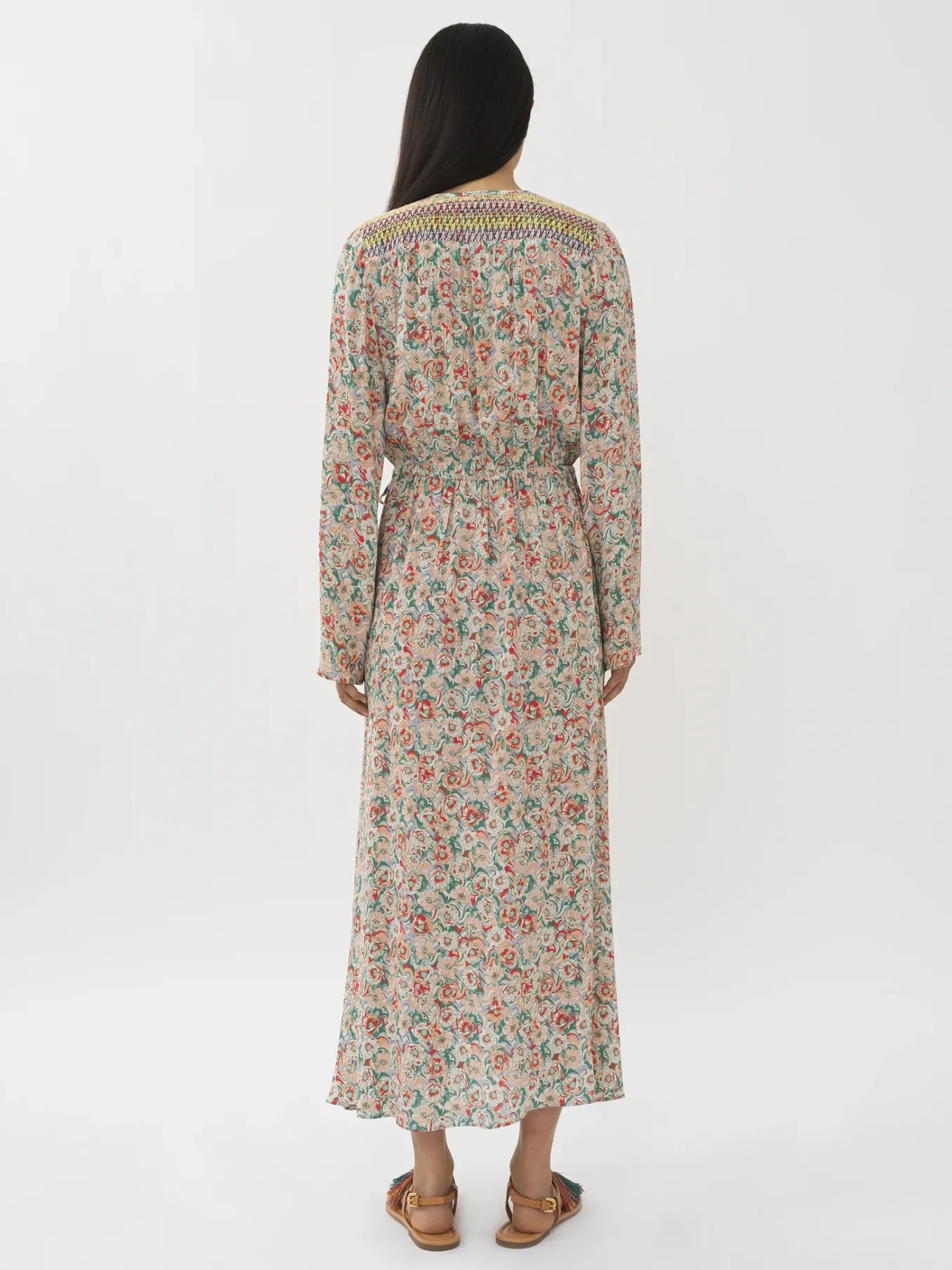 Vêtements-Chloé Robe Longue Portefeuille A Smocks Multicolor 1