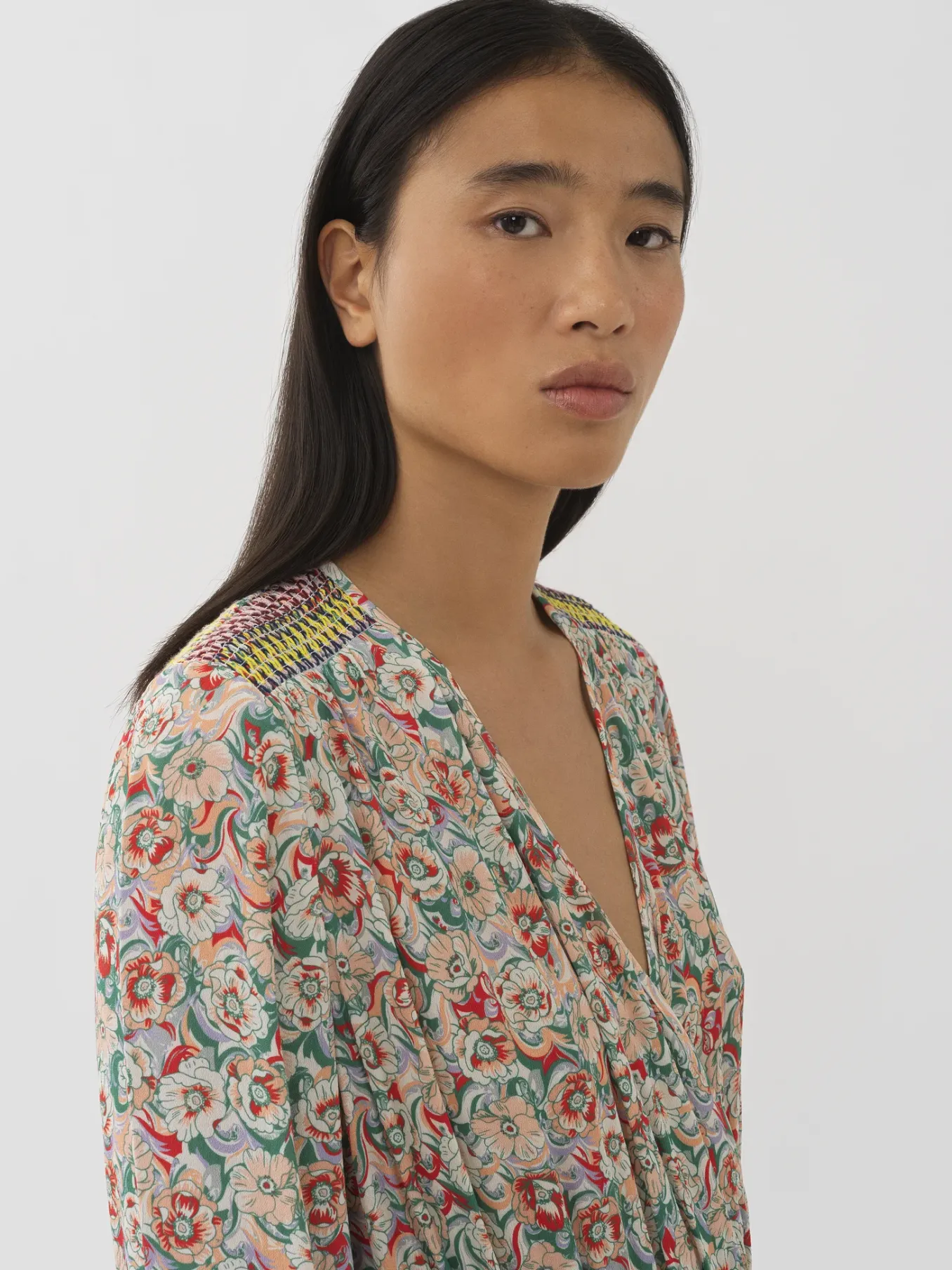 Vêtements-Chloé Robe Longue Portefeuille A Smocks Multicolor 1