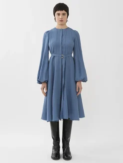 Robes-Chloé Robe Longueur Genou Nervuree Pure Blue