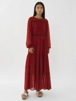 Vêtements-Chloé Robe Maxi A Superpositions Red Ochre